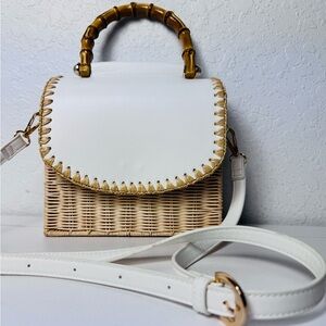BTB Los Angeles Charli Box Bag $148 Pearl Top Handle Crossbody Wicker Excellent